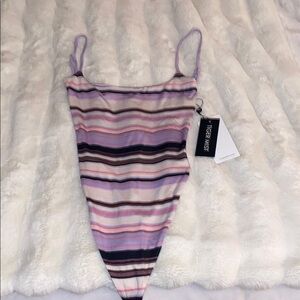 Striped Lilac and Pastel One-Piece Bodysuit with Adjustable Straps